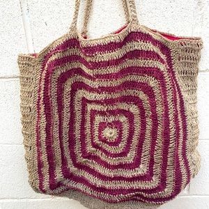 Oversized knit jute XL bag Tote 👜 natural & red CLOE & LEX